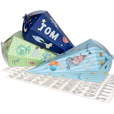 Abbildung von PAPIERDRACHEN Schultüte 3 Schultüten auch als Geschwistertüten verschiedene Designs, Schulanfang