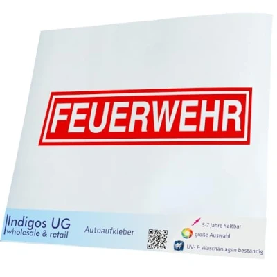 Abbildung von INDIGOS UG Aufkleber Autoaufkleber JDM Die Cut Auto 300x71 mm Feuerwehr rot Heckscheibe Heckscheibenaufkleber Sticker Tuning