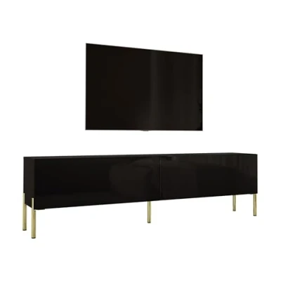 Abbildung von 3E 3xE living.com TV Schrank in Schwarz Matt/Schwarz Hochglanz mit Beinen Gold, A: B: 170 cm, H: 52 T: 32 cm