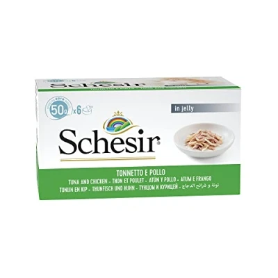 Abbildung von Schesir Cat Jelly Thunfisch mit Hühnerfilet, Katzenfutter nass in Gelee, 8 x 6 Dosen 50 g