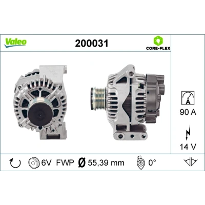 Abbildung von VALEO 200031 Lichtmaschine 14V 90A OPEL: Astra H Caravan, Corsa C Schrägheck, Meriva A, FIAT: Grande Punto Panda II Schrägheck