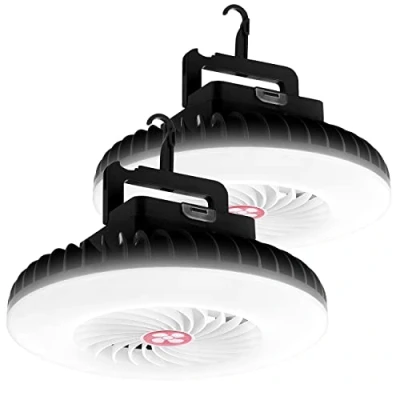 Abbildung von Semptec Urban Survival Technology Ventilator Camping: 2er Set 3in1 Akku LED Lichter &amp; Ventilatoren + USB Powerbank, Ø 16,6cm (Reise Ventilator, multifunktionaler Tischleuchte Batterie)
