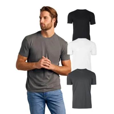 Abbildung von True Classic Herren T Shirt mit Rundhalsausschnitt und kurzen Ärmeln, 3er Pack Holzkohlefarben, Weiß, Schwarz, M