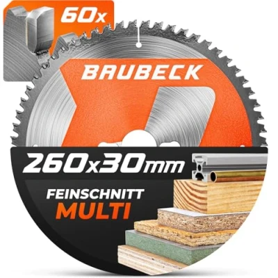 Abbildung von BAUBECK Sägeblatt 260x30 Z60 2.15mm Schnitt in Holz &amp; Alu kompat. mit Festool Kapex KS 120, M. LS1018LN, LF1000, LS1019L, Kreissägeblatt 260, Kappsägeblatt 260