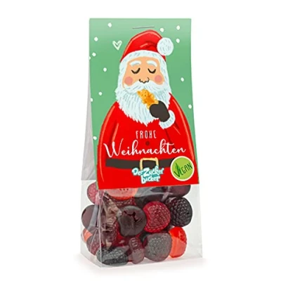 Abbildung von Frohe Weihnachten veganes Fruchtgummi im süßen Nasch Beutel, tolle Geschenk Idee zu