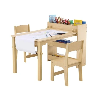 Abbildung von VEVOR Kindersitzgruppe Kindertisch, 2 Kinderstühle 1 Tisch aus P2 Grad MDF, in Kindertisch Set Schreibtisch &amp; Schrank Geeignet für Kinder im Alter von 8 Jahren Spielzimmer