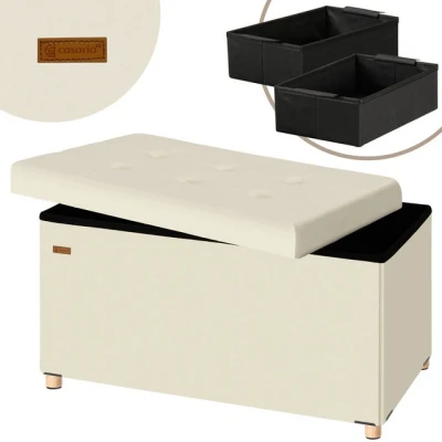 Abbildung von Casaria® Sitzbank mit Stauraum Beige Samt inkl. Boxen &amp; Füßen Faltbar 300kg Belastbar 76cm Truhe Wohnzimmer Schlafzimmer Flur Truhenbank Bank