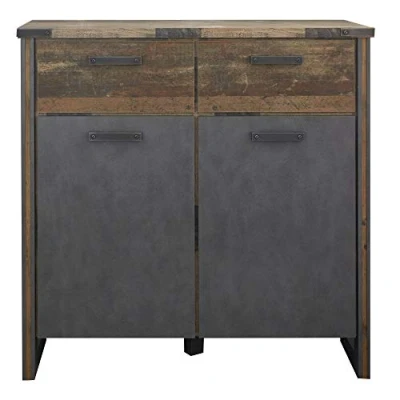 Abbildung von trendteam smart living Prime Kommode Grau Matt/Alteiche Wohnzimmerschrank in rustikaler Optik (BxHxT) 119 x 110 42 cm Industrial Style Schrank mit 2 Türen und Schubladen