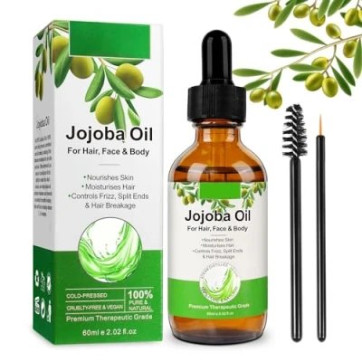 Abbildung von Bio Jojobaöl, Haaröl, 100% reines Jojobaöl für Haarwachstum und Hautpflege, Natürliche Feuchtigkeitscreme Organic Jojoba Oil Gesicht, Bart, Nägel, Körpermassageöl DYI 60 ML