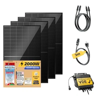 Abbildung von Solakon Balkonkraftwerk 2000W komplett Steckdose 2000 Watt neuester Wechselrichter 800W Solaranlage Komplettset mit 4x500W Solarpanel/Solar Panels 3m Kabel