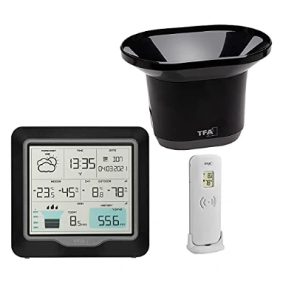 Abbildung von TFA Dostmann 35.1160.01, Elektronisches Umgebungsthermometer, Indoor/Outdoor, Digital, Schwarz, Kunststoff, Wand