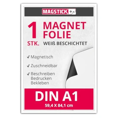 Abbildung von Magnet Folie in DIN A1 I magnetisch, weiß beschichtet beschreibbar bedruckbar für Kfz Auto LKW Lager Schild Tür mag_055