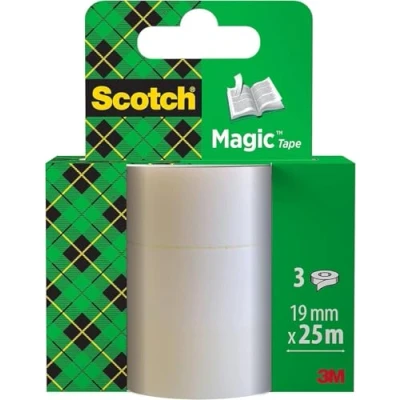 Abbildung von Scotch Magic Tape 3 Rollen, 19 mm x 25 m Unsichtbares Klebeband für allgemeine Zwecke zur Reparatur, Etikettierung und Versiegelung von Dokumenten