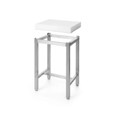 Abbildung von HENDI Hackblock aus Polyethylen 50 x 40 cm Edelstahl Rahmen Arbeitshöhe zur Fleisch Verarbeitung, Metzgerblock