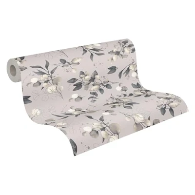 Abbildung von A.S. Création Vliestapete &quot;Pure Elegance Blumen Tapete Mustertapete Blümchen Blattmuster&quot;, leicht glänzend, floral für Schlafzimmer Küche Wohnzimmer Design