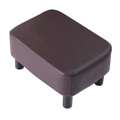 Abbildung von YMYNY Rechteckiger Fußhocker Sitzbank, 42 x 29 23 cm, Gepolsterter Hocker aus PU Leder, mit Holzbeinen, platzsparend, stabil, wasserdicht, für Zuhause, Flur, Büro, Braun HD HRF BD209