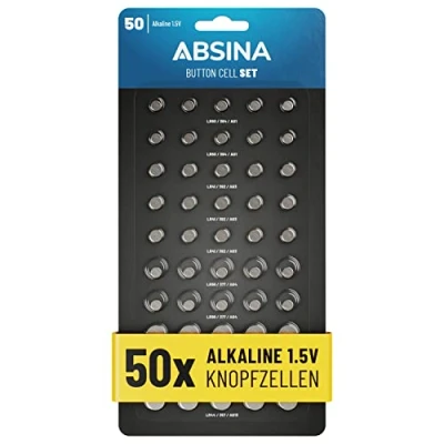 Abbildung von ABSINA 50er Pack Alkaline Knopfzellen Batterien AG1 AG3 AG4 AG10 AG13 Knopfzelle, (1 St)