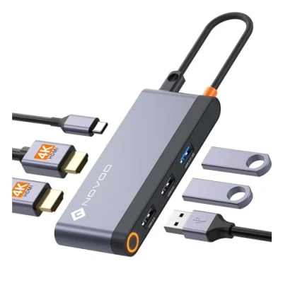 Abbildung von NOVOO USB C Hub Tripler Display 6 in 1 auf Dual HDMI, Dockingstationen Monitor, 100 W PD, 3 x USB, Dock für Dell, HP, Lenovo, ASUS, Microsoft