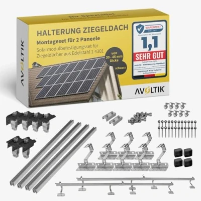 Abbildung von Avoltik Solar Halterung Ziegeldach I Set für 2 PV Module 30 45mm Solarmodul Balkonkraftwerk Solarmodulbefestigungsset Ziegeldächer aus Edelstahl 1.4301 Montageset