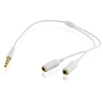 Abbildung von BestPlug 20cm Y Audio Stereo Aux in Out Kabel Adapter Verteiler Splitter Weiche, 1 3,5mm Klinke Stecker männlich auf 2 Buchse Kupplung weiblich vergoldet, Weiss