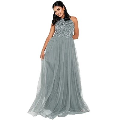 Abbildung von Maya Deluxe Damen Misty Green Versierd Houder Hals Maxi Jurk Brautjungfernkleid, Green, EU 54(UK 26)
