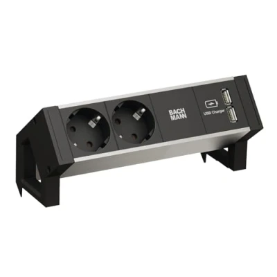 Abbildung von BACHMANN Desk2 Alu Black 2X Schutzkontakt 1x USB Charger