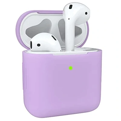 Abbildung von EAZY Case Schutzhülle für AirPods 1 &amp; 2 Hülle Lila Silikon Stoßfest mit Deckel Schutz Antikratz Etui Cover rutschfeste Silikonhülle Airpod Pro 1. / 2. Generation Silikoncase in Flieder