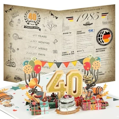 Abbildung von Joyoldelf 40. Geburtstagskarte, 1985 Jahrgang Zeitung Geburtstag Karte, 3D Pop Up Grußkarten mit Umschlag, Vintage Geschenke für Mann und Frau
