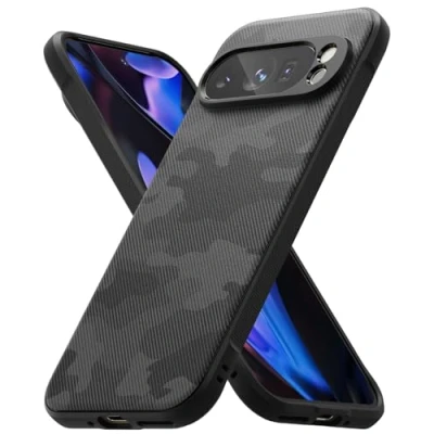 Abbildung von Ringke Onyx Case Kompatibel mit Google Pixel 9 Pro XL Hülle, Militär Muster Fester Griff rutschfeste Schlanke Anti Fingerabdruck Robuste TPU Stoßfeste Handyhülle Camo Black