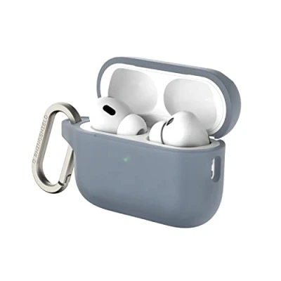Abbildung von RhinoShield AirPods Case mit Karabiner kompatibel Apple [AirPods Pro 2] Fallschutz in Militärqualität, Kratzfest, kabelloses Aufladen [Silbergrau, Standard Set]
