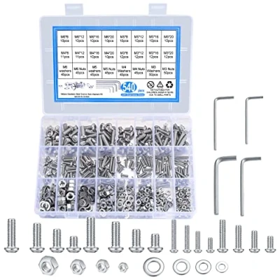 Abbildung von 540 Stück Edelstahl Sechskopf Knopf Schrauben und Muttern Unterlegscheiben, M3 M4 M5 M6 Linsenkopfschrauben Sortiment Set, Edelstahlschrauben Maschinenschrauben, mit Schraubenschlüssel
