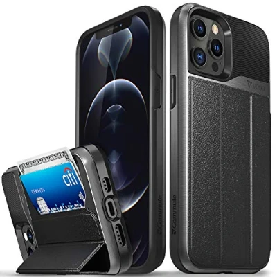 Abbildung von VENA vCommute Brieftaschenetui Kompatibel mit Apple iPhone 12 Pro Max (6,7 Zoll), (Militärqualität, Kartensteckplatz) Handyhülle Standfunktion, Leder Flip Wallet Hülle Schutzhülle Grau