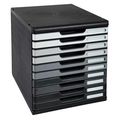 Abbildung von Exacompta 302794D Ablagebox Modulo mit 10 Schubladen für DIN A4+ Dokumente. Belastbare Schubladenbox hoher Kapazität mehr Platz auf dem Schreibtisch Shades of grey