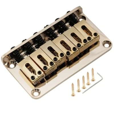 Abbildung von Musiclily Pro 52,5mm Modern Hardtail Steg Fester Bridge für Strat Tele Style E Gitarre, Gold