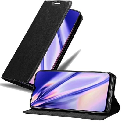 Abbildung von Cadorabo Hülle kompatibel mit Oppo R17 aus Premium Kunst Leder Flip Klappbare Stoßfeste Magnetische [Standfunktion] [Kartenfächern] Cover für Tasche in Schwarz