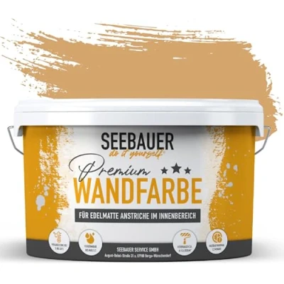 Abbildung von SEEBAUER diy Wandfarbe Braun 5L für Innen (No. 624 Toscana Valley) Edelmatte hellbraune Innenfarbe Brauntöne sehr hohe Deckkraft Matt, Abwaschbar und Tropffrei