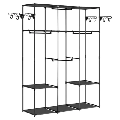 Abbildung von WOLTU Kleiderschrank offen, Kleiderständer Garderobenständer, Garderobe mit Ablagen Kleiderstangen Haken, Standgarderobe Schlafzimmer, Kleiderregal aus Stoff Metall, Schwarz, SRY55sz