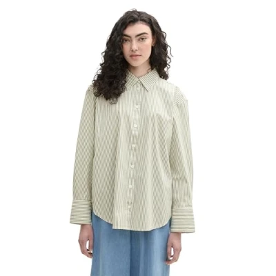 Abbildung von TOM Tailor Denim Gestreiftes Loose FIT Hemdbluse, Damen, Größe: XL, Olive white stripe