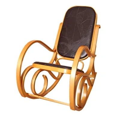 Abbildung von Mendler Schaukelstuhl M41, Schwingsessel Fernsehsessel, Massiv Holz Eiche Optik, Patchworkleder braun