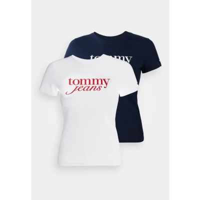 Abbildung von Tommy Jeans Essential LOGO TEE 2 PACK Tshirt print, Damen, Größe: 36, Ecru/dark night navy