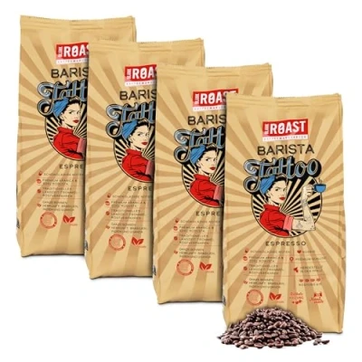 Abbildung von BLANK ROAST Barista Tattoo Espresso 1kg (4er Pack) im Trommel Röstverfahren geröstet Bohnen aus den besten Anbaugebieten Premium Arabica &amp; Edel Robusta schokoladig nussig säurearm
