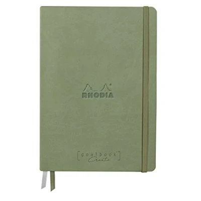 Abbildung von Clairefontaine Rhodia 194156C Rhodiarama, Goalbook Creation DIN A5 mit festem Umschlag, 50 Blatt Lavis technique weiß blanko 200g, Gummizugverschluss, 1 Stück, Seladon