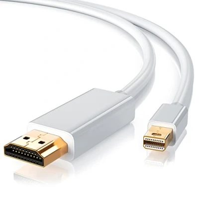 Abbildung von CSL Mini Displayport auf HDMI Kabel 1m inkl. Tonübertragung kompatibel mit Thunderbolt 1 und 2 Ports Full HD HDTV 1080p Apple Lenovo Surface