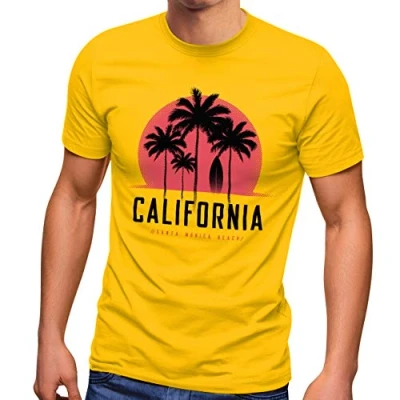 Abbildung von Neverless California Palmen Santa Monica Beach Sommer Sonne Tshirt print, Herren, Größe: Large, Gelb