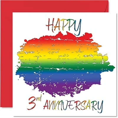 Abbildung von Stuff4 LGBT Gay Leather Anniversary Card for Husband Wife Happy Aniversary 3rd Wedding Partner, 145 mm x Pride Greeting Cards Third Anniversaries