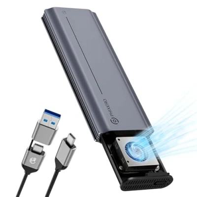 Abbildung von PHIXERO 40Gbps M.2 NVMe SSD Enclosure mit Eingebauter Lüfter[ Aluminiumgehäuse], USB 4.0 Gehäuse für PCIe 2280 M Key (B+M Key), C kompatibel Thunderbolt 3/4, bis zu 2800 MB/s