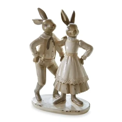 Abbildung von Loberon Hasen Paire, liebevoll handbemalt, Zauberhaftes Hasenpaar, Osterhasen, Osterfiguren, Ostern, Osterdeko, Polyresin, Creme/braun