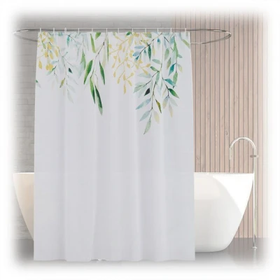 Abbildung von Relaxdays Duschvorhang Pflanzen, Bad Vorhang 180x200, Anti Schimmel, waschbar, 12 Ringe, Badewannenvorhang, Mehrfarbig