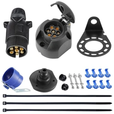 Abbildung von SPARKMOTO 7 Polig Anhänger Stecker Steckdose Set,mit Kompletten Montagezubehör,12V Wasserdicht pol für Wohnwagen KFZ AHK Steckdose(Schraubenende)