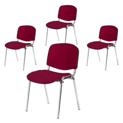 Abbildung von Topsit Büro &amp; More 4er Set Besucherstuhl Chrom, Bequemer Konferenzstuhl, stapelbar, mit gepolsterter Sitzfläche und Rückenlehne. (Bordeaux)